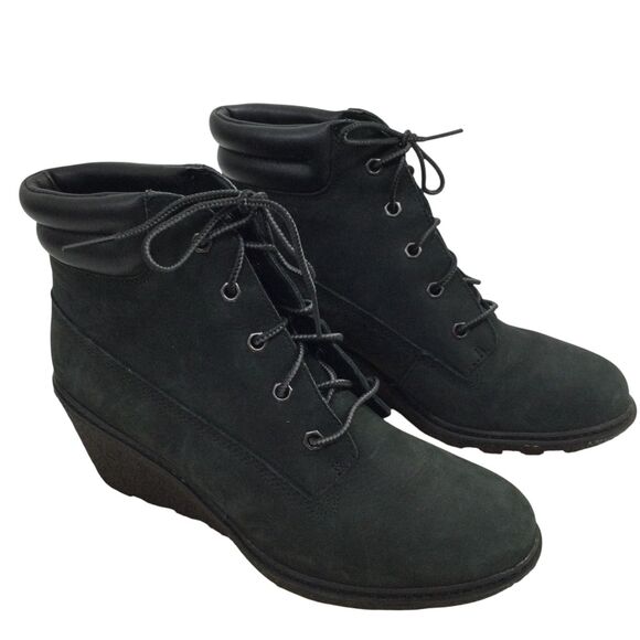 Timberland Womens Amston Wedge Ankle Boot Earthkeepers Leather Black Size US 8 - Picture 1 of 14